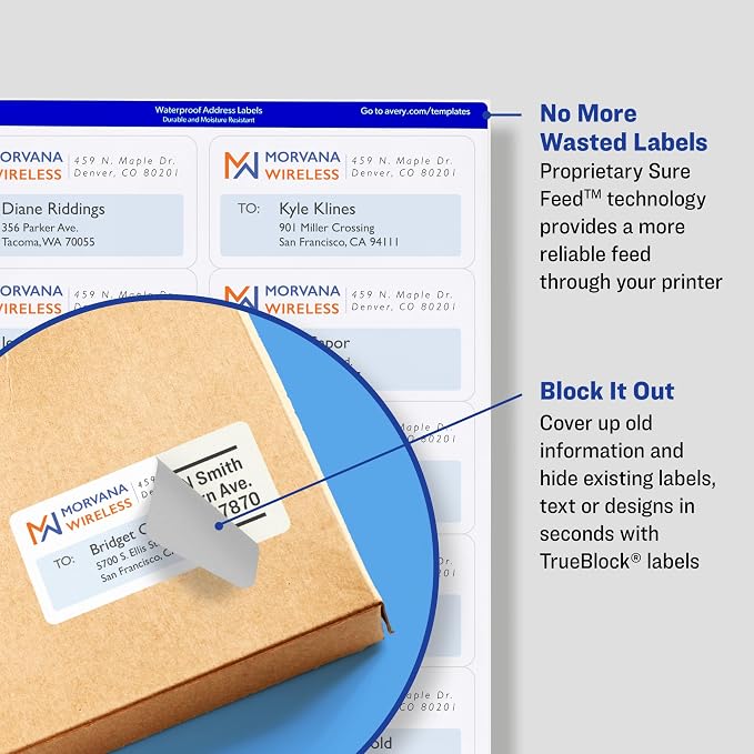 Avery Shipping Labels, Sure Feed Technology, 3-1/3" x 4", Inkjet Printable - Image 2