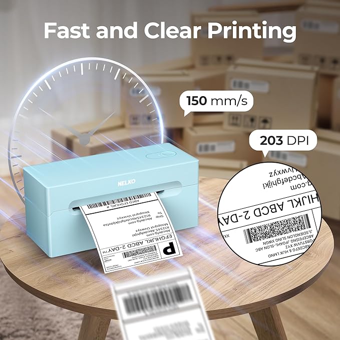Nelko Bluetooth Thermal Shipping Label Printer, 4x6 Shipping Label Printer for Shipping Packages, Support Android, iPhone and Windows, Widely Used for Amazon, Ebay, Shopify (Blue)-DeskLoop Office