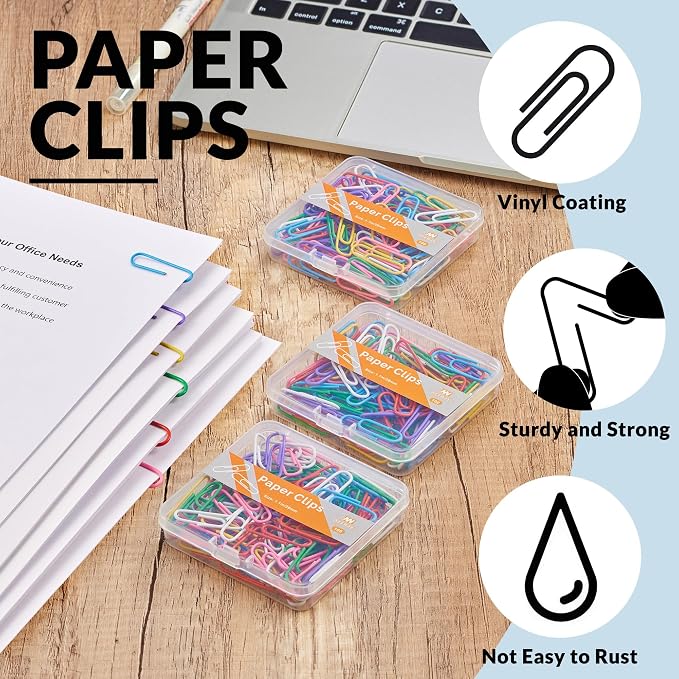 NEEWAY Small Paper Clips, 1.1 Inch Vinly Coated Colored Paperclips, 3 Pack of - Image 4