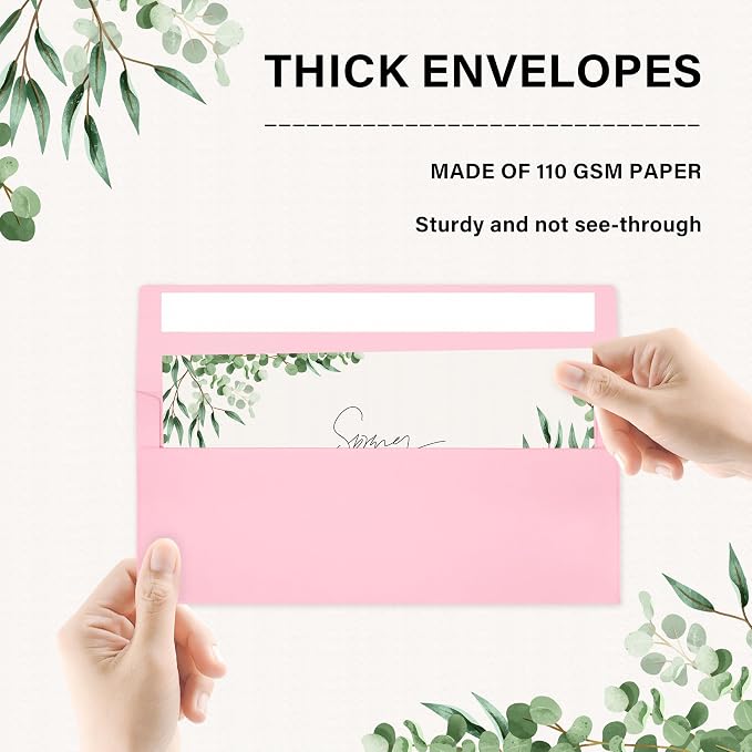 50 Pack #10 Business Envelopes, Self Seal Standard Pink Envelopes - Image 3