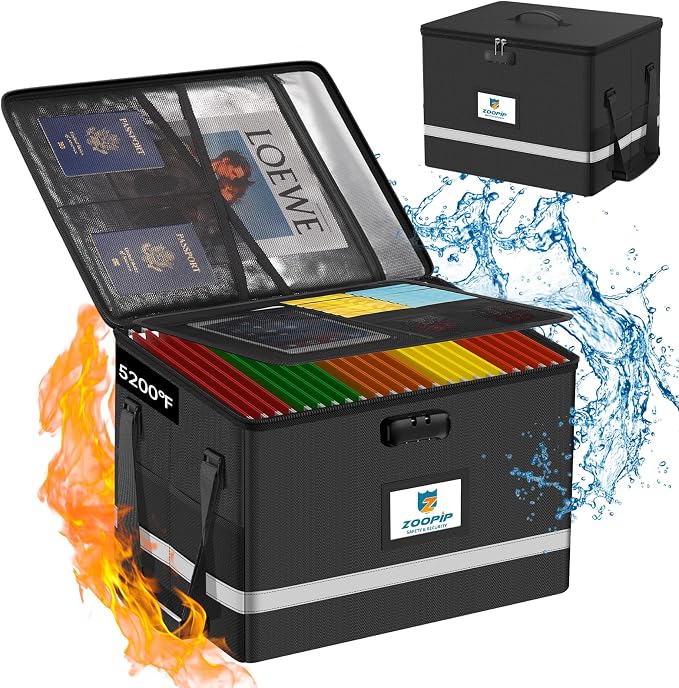 Fireproof File Box with Lock, 5200°F Document Box Storage Organizer, Suitable by ZOOPIP