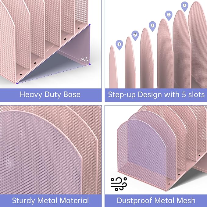 File Organizer for Desk, 5-Section Mesh Mail Holder, mail organizer and folder - Image 4