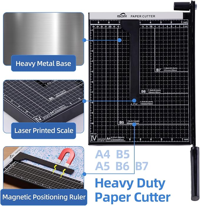 ISDIR 12” Heavy Duty Metal Paper Cutter - Image 3