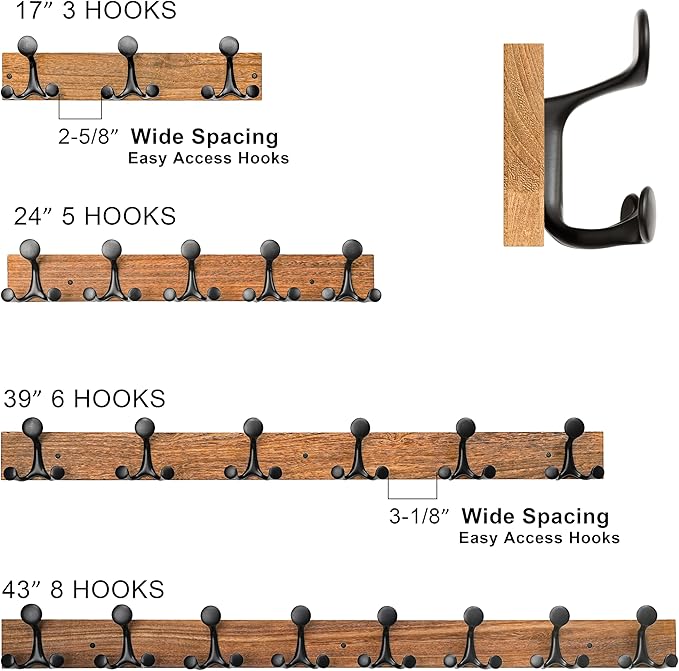 SKOLOO 39-Inch Natural Wood Coat Rack Wall Mount with 6 Triple Hooks - Ideal for Family Entrances, Classrooms, and Pet Supplies Storage - Perfect Coat Hooks for Wall-DeskLoop Office