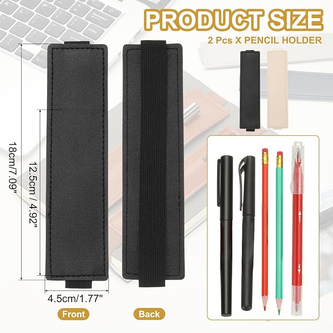 PATIKIL 2Pcs Elastic Notebook Pen Holder, Adjustable Hold 2 Pen Holder PU - Image 2