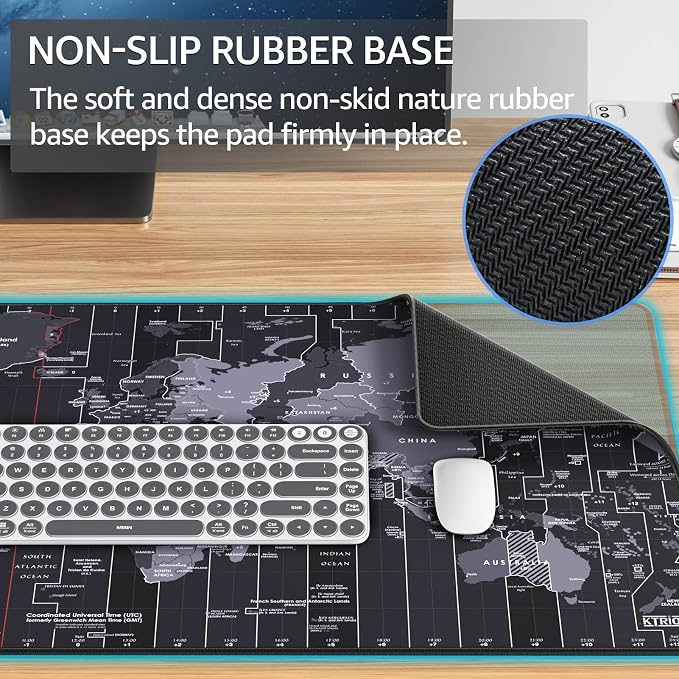 KTRIO Large Gaming Mouse Pad, Desk Mat, 31.5 x 15.7 in, World Map, XXL | Smooth - Image 2