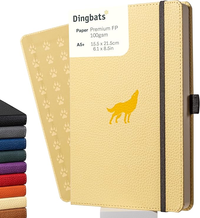 Dingbats* Wildlife Dotted Writing Journal Notebook A5 - Vegan Leather Hardcover - Ideal for Work, Travel - Pocket, Elastic Closure, & Bookmark-DeskLoop Office