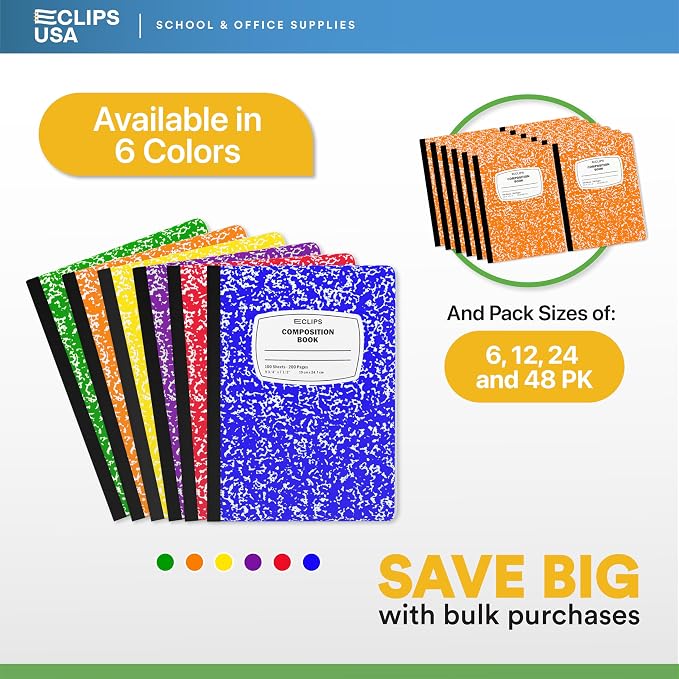 Composition Notebook Wide Ruled Composition Notebooks Bulk Orange Marble Hard - Image 2
