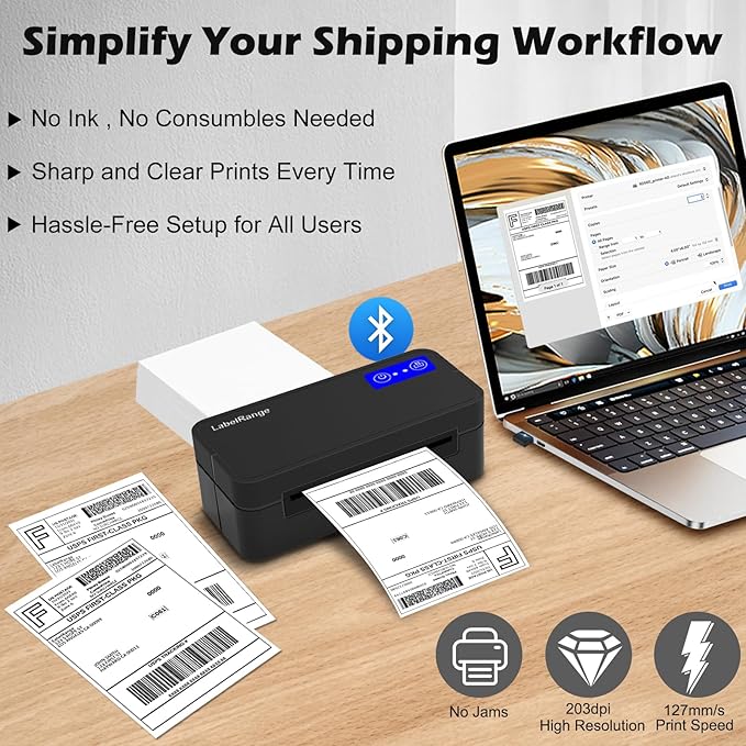 Bluetooth Thermal Label Printer for Mac, Windows, Phone, Tablet, Wireless 4x6 Shipping Label Printer for Shipping Packages, Support USPS, Ebay, Amazon, Pirate Ship-DeskLoop Office