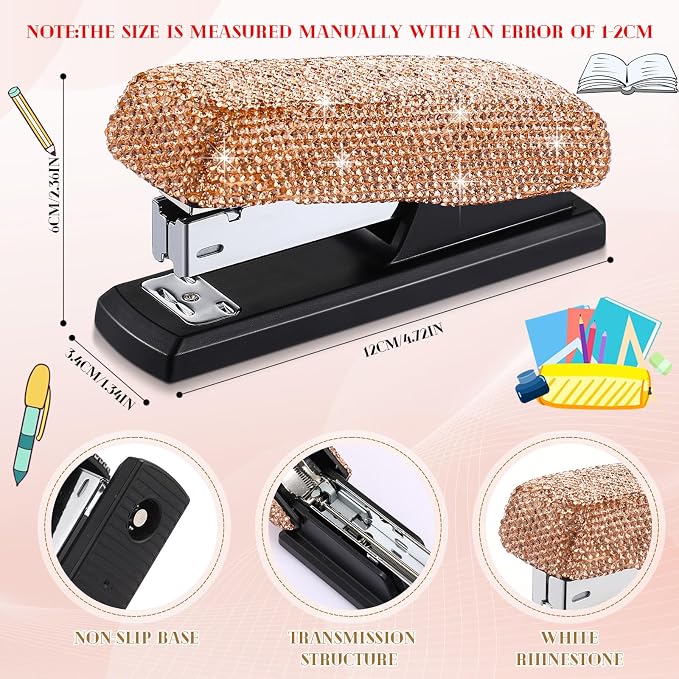 Yexiya Champagne Gold Sparkle Bling Stapler - Image 2