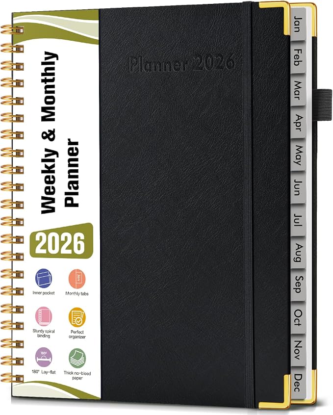 2026 Planner, Hardcover Leather Weekly and Monthly Planner, January 2026 by Unknown