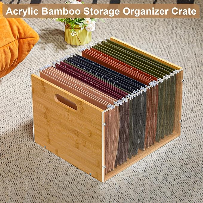 Sbanmao 3 Pack Hanging File Organizer, Acrylic File Box Organizer, Bamboo File - Image 6