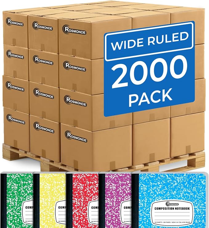 Rosmonde 2000 Pack Composition Notebooks Bulk, Wide Ruled, Full Pallet of by Rosmonde