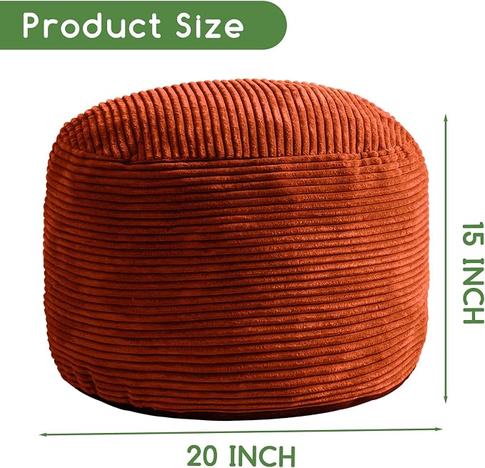 HIGOGOGO Round Stuffed Pouf Ottoman, Corduroy Poufs - Image 2