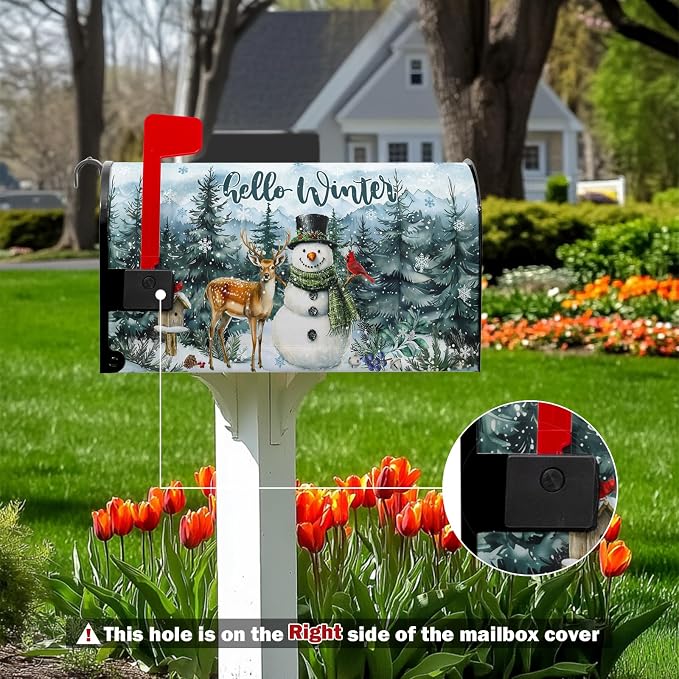 Hello Winter Snowman Mailbox Covers Magnetic Christmas Snow Xmas Mailbox Cover - Image 5