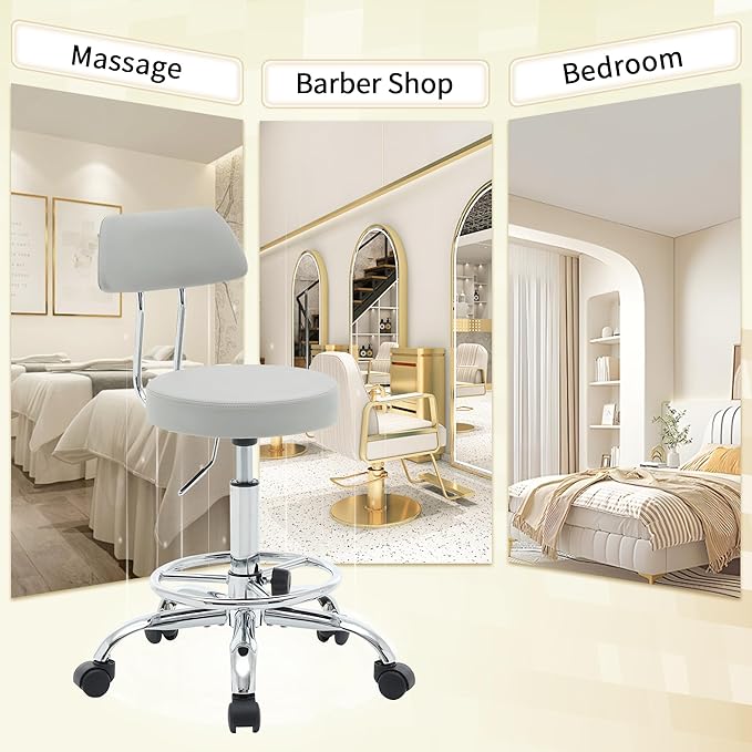 Rolling Massage Chair, Height Adjustable Salon Stool with Wheels 19.5’’-26.6’’, Gray Guitar Stool (Gray)-DeskLoop Office