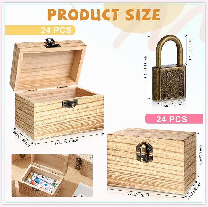 CroBlissful 24 Set 48 Pcs Unfinished Wooden Box - Image 2