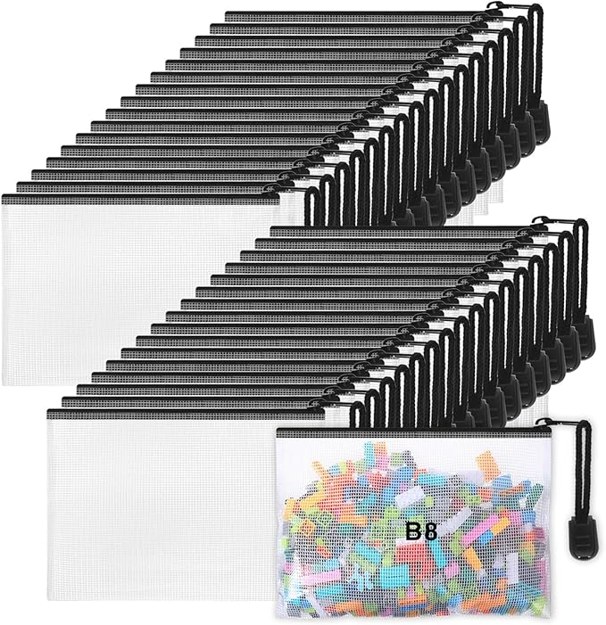 Jetec 32 Pcs Mesh Zipper Bags Toy Storage Bikini Organizer Bag Bolsas Para Guardar Trajes De Baño Waterproof Zipper Reusable Pouch Puzzle Multipurpose for Storage Office(Black,5.1 x 4.1 Inch)-DeskLoop Office