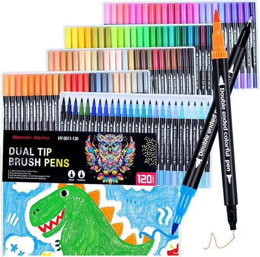 120 Colors Dual Markers Brush Pens, Dual Tip Brush&Fine Tip Markers by Keukenket