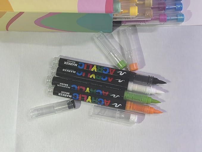 120 Colors Acrylic Paint Markers Set, Soft Brush Tip Pens for Rock, Wood, Canvas, Glass, Ceramic, Fabric, DIY Craft Projects – Waterproof, Quick-Dry, Vibrant Ink for Artists & Beginners-DeskLoop Office