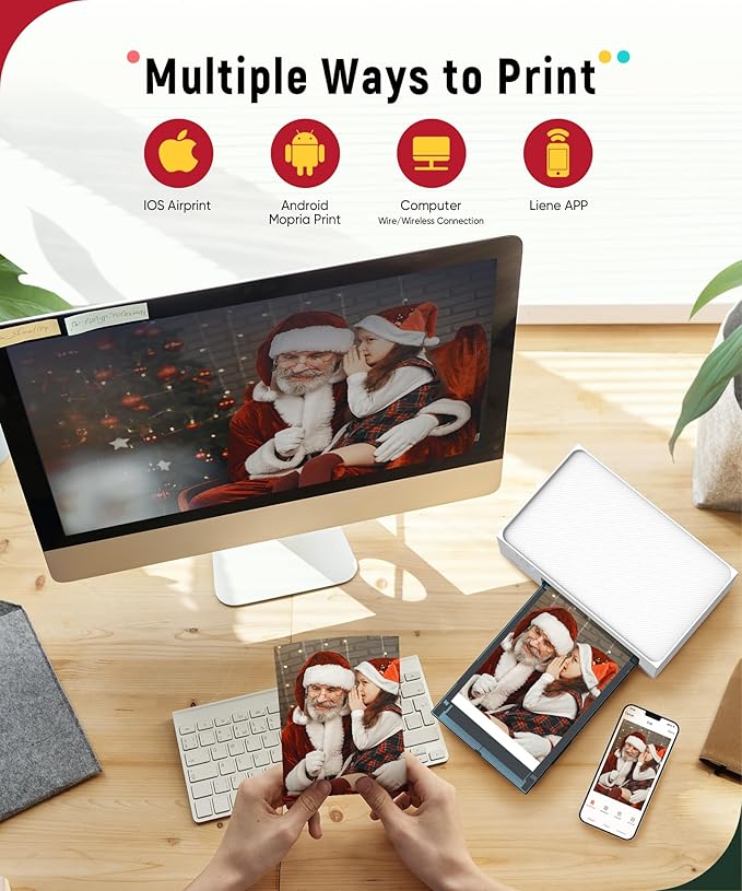 Liene M100 4x6'' Photo Printer Bundle (180 pcs +5 Ink Cartridges), Wi-Fi Picture Printer for iPhone, Android, Smartphone, Computer, Dye-Sublimation, Portable for Home Use-DeskLoop Office