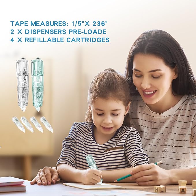 White Retractable Correction Tapes, 2 Cute Pre-Loaded Correctors - Image 2
