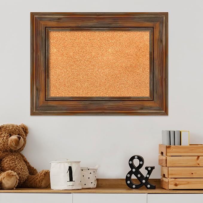 Amanti Art Natural Cork Board for Wall, 18x24 Vision Board with Brown Wood Frame, Small Corkboard Office Decor for Home Organization, Country Rustic Corkboard Pinboard to Display Items for Home-DeskLoop Office