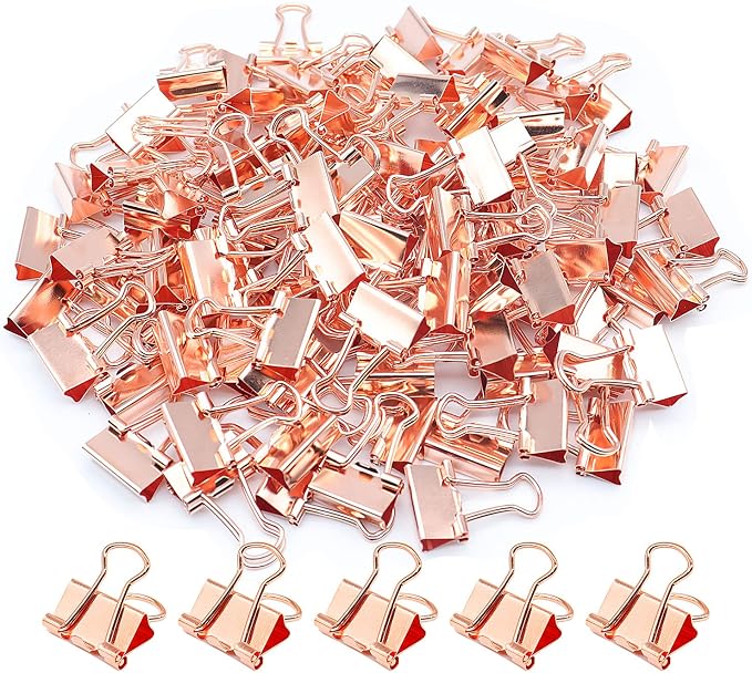 Rose Gold Binder Clips, Mini Paper Clip, Small Paper Clamps 15mm, 100 Pack by YCVIORING