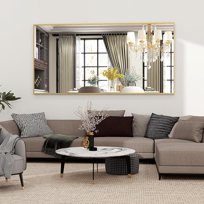 Extra Large 71"x30" Full Length Mirror - Standing, Hanging, or Leaning Rectangle Mirror for Wall or Floor - Wall-Mounted Full Body Dressing Mirrors with Aluminum Alloy Frame for Living Room - Gold-DeskLoop Office