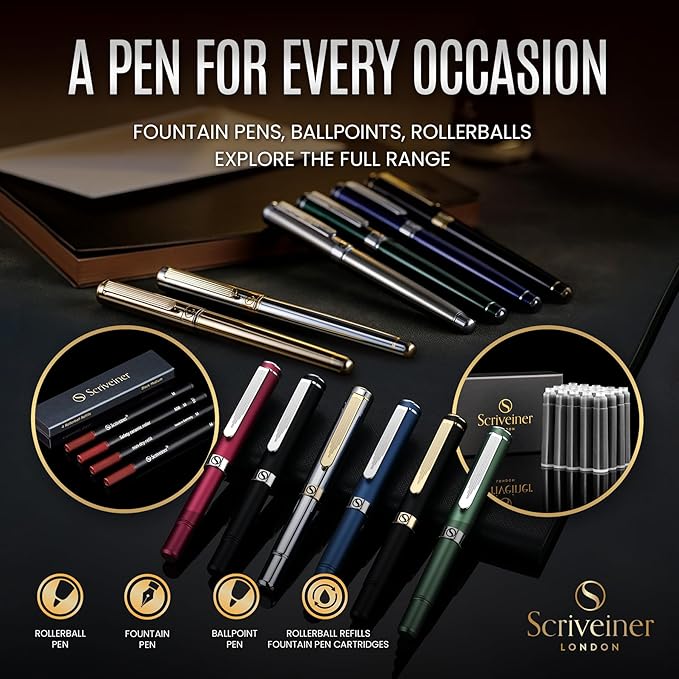Scriveiner Black Lacquer Ballpoint Pen -Stunning Luxury Pen, Real Gold Plating, Schmidt Black Refill, Best Gift Set for Men & Women, Professional Executive Office, Nice Fancy Designer Pens