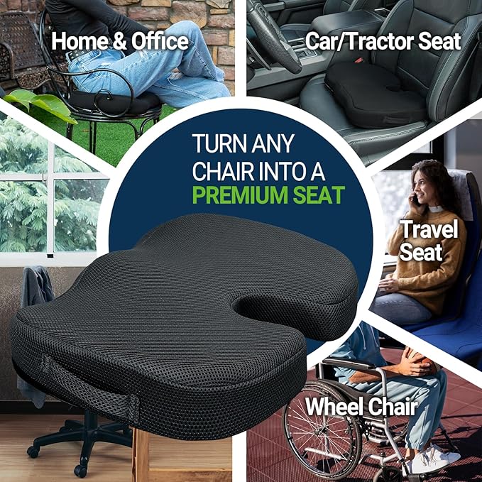 Gel Seat Cushion for Car Office - Memory Foam Pain Relief Chair Pillow Cushions - Tailbone Sciatica Coccyx Butt Lumbar Support Pad for Sitting Driving Traveling, Mesh, Black-DeskLoop Office