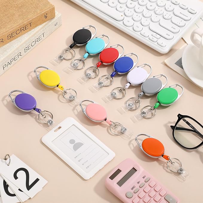 Laumoi 80 Packs Retractable ID Badge Holder Name ID Badge Reel Clips Keychain - Image 6