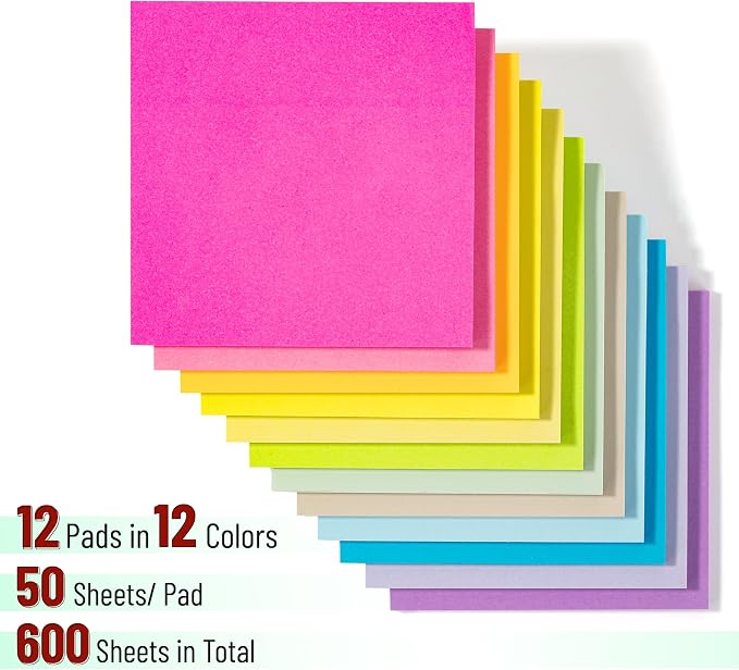 Mr. Pen- Sticky Notes, 12 Pads, 600 Sheets, Pastel Colors | Bulk Sticky Notes - Image 2