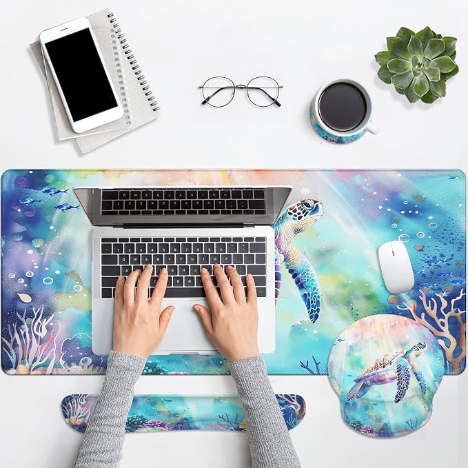 Britimes Sea Turtle Cute Ocean Keyboard Mouse Pad Set 4in1 Large - Image 6
