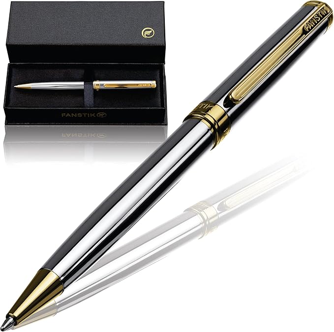 Customized Silver&Gold Luxury ballpoint pen (Made In USA) fancy gift set for women, Real 24K Gold Plating, Professional executive pen gift set for men (Lux Custom-BallPoint Silver-Gold)-DeskLoop Office