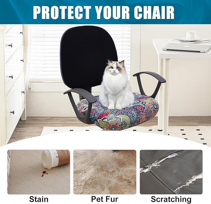 Smiry Printed Office Computer Chair Seat Covers, Stretch Fit Universal Desk Rotating Chair Cover Washable Removable Seat Cushion Protectors - Blue Green-DeskLoop Office