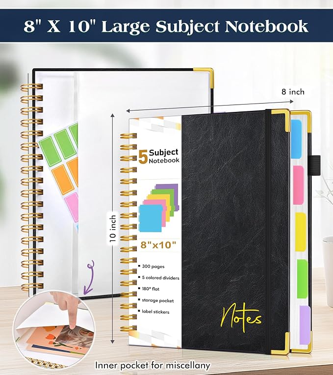 5 Subject Blank Notebook with Removable Dividers Tabs, 300 Pages Hardcover - Image 4