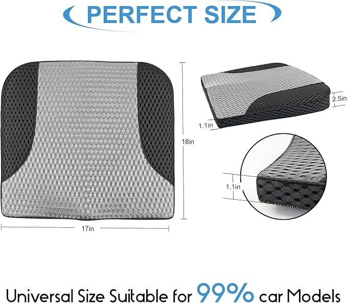 Car Seat Cushion, Comfortable Memory Foam Seat Pillow for Driving, Sciatica-Back Pain Relief, Cushion for Car-Truck, Office, Wheelchair - Mesh Black&Gray-DeskLoop Office