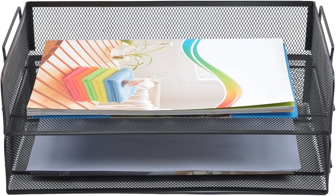 EASEPRES 2 Pack Stackable Desk Paper Tray, Metal Mesh Desktop Document Letter - Image 3