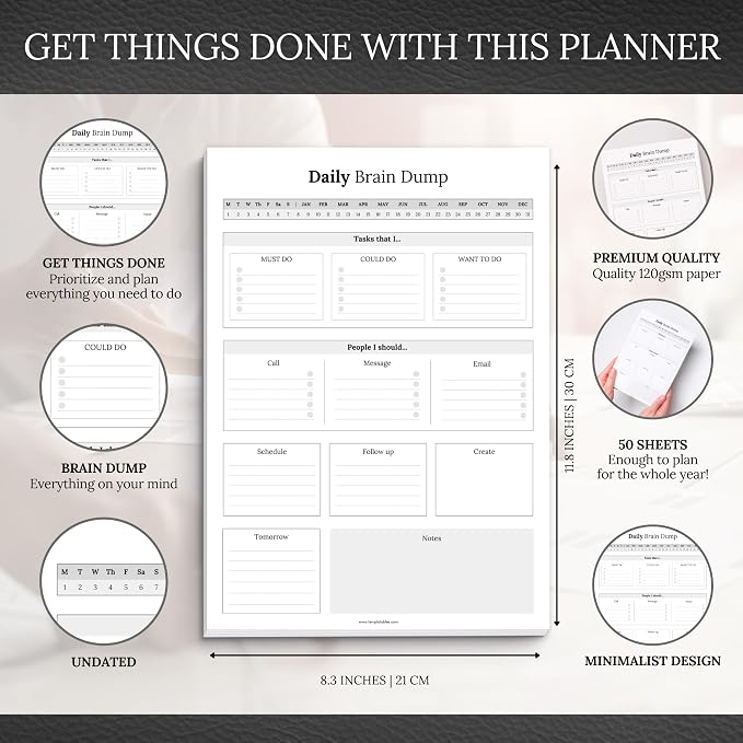 Templatables Brain Dump Notepad, To Do List Desk Pad, Productivity Planner - Image 2