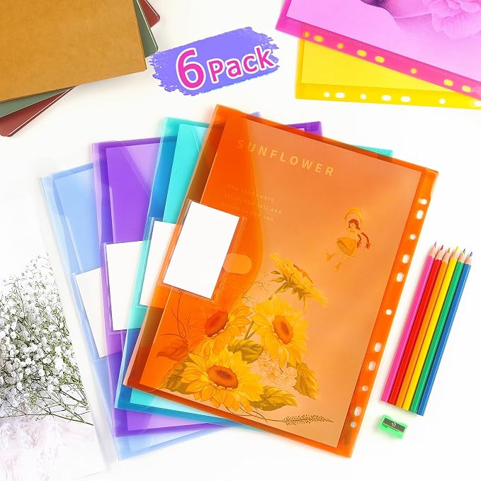Tamaki 6 Pack Binder Pocket Folders, Letter Size, 11 Holes, Colorful | Binder - Image 6