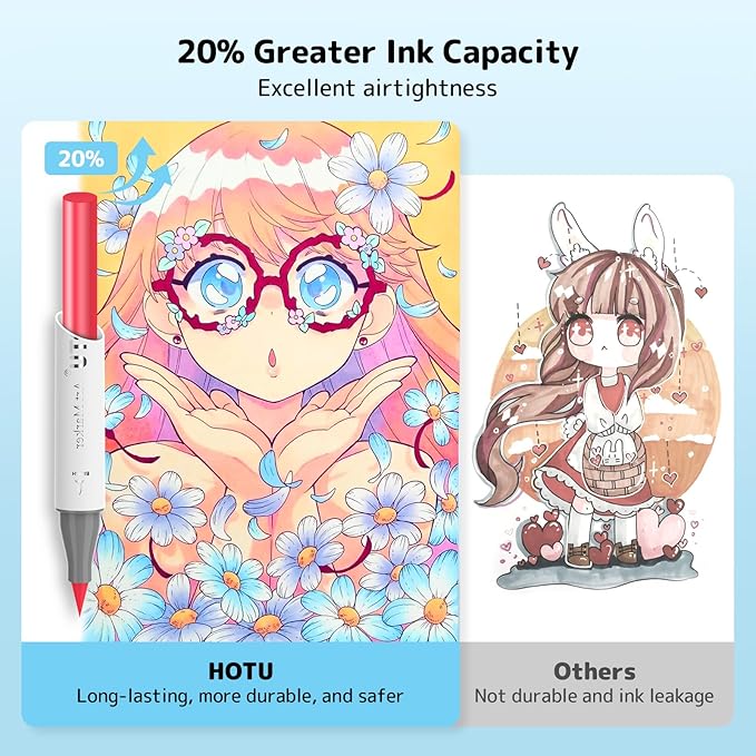 Alcohol Markers Brush Tip -60 Virant Colors Daul Tips Art Markers Set, for Artist Adults Coloring Illustrations, with Seamless Blending, Colorless Blender, Anti-Bleeding Pad, &Premium Ink-DeskLoop Office