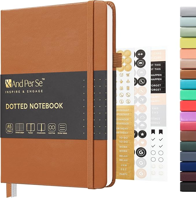 &And Per Se Dotted Journal Notebook, A5 Hardcover Leather Dotted Journal by AndPerSe