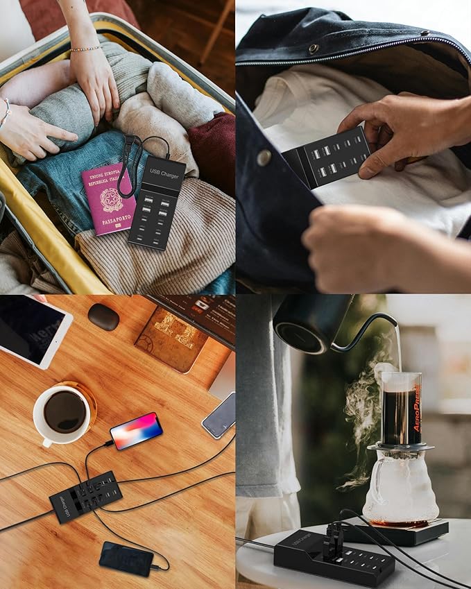 USB C Charger Block 10-Port USB-C Charging Station 6 USBC Ports & 4 USB-A Ports Total 50W USB Power Strip for Multi Devices for iPhone 16 17 15 14 13 12 Se, Galaxy, Pixel, Tablet, Camera, Headphones-DeskLoop Office