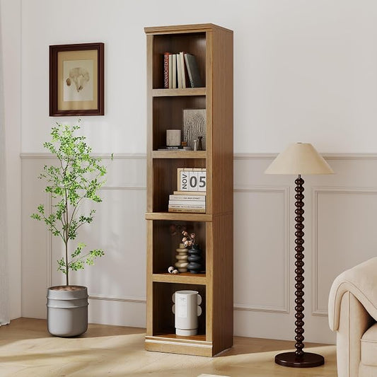blini 5-Shelf Narrow Bookcase White Wooden Tall Bookshelves Floor Standing by blini