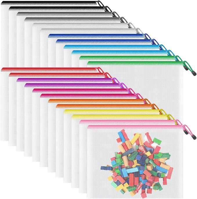 Smarpau A5 Mesh Zipper Pouch, 24 Pack 12 Colors 9.5" x 7.1" Multipurpose Zipper by Smarpau