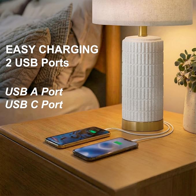 PoKat 21.5'' Stone-Like Bedside Table Lamps Set of 2 - Image 3