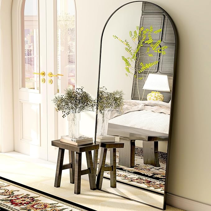 GLSLAND - 20x57 inch Arched Full Length Mirror - Floor Mirrors Aluminum Alloy Frame Full Body Dressing Mirror for Bedroom, Living Room,Gold-DeskLoop Office