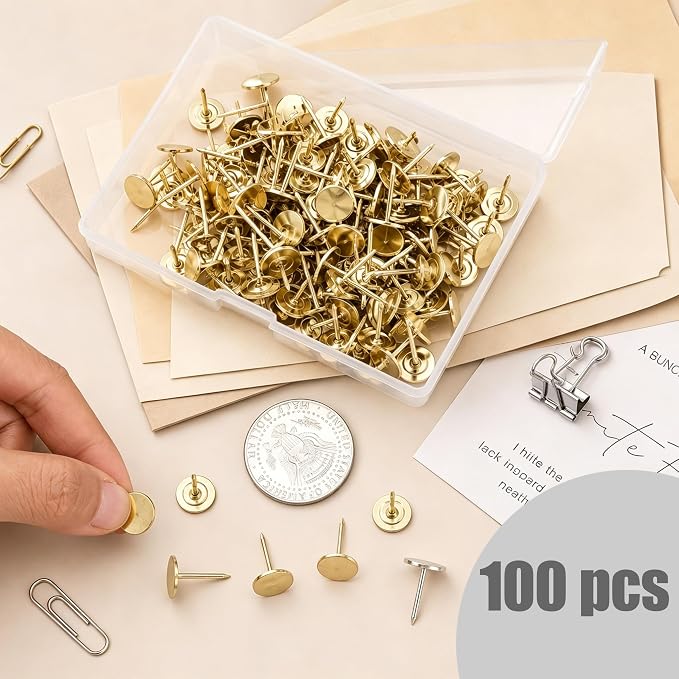 100Pcs Gold Metal Thumb Tacks Heavy Duty Flat Head Push Pins Upholstery Tacks - Image 3