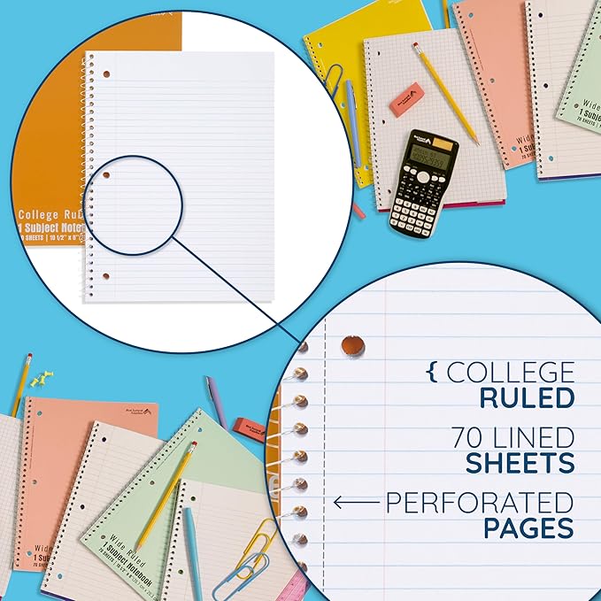 Blue Summit Orange Spiral Notebooks Bulk, One Subject Spiral Notebook College Ruled, Perforated Notebook, 8 x 10.5 for Work and School, Paper, College Ruled, Bulk 48 Pack-DeskLoop Office